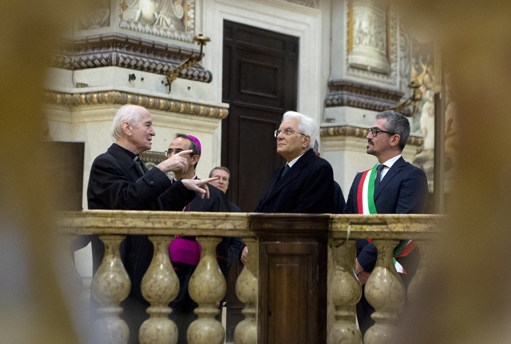 Il Presidente Sergio Mattarella nel corso della visita alla Basilica Concattedrale di Sant’Andrea in Mantova