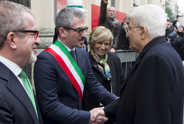 Il Presidente Sergio Mattarella con il Sindaco di Padova Mattia Palazzi e il Presidente della Regione Lombardia Roberto Maroni
