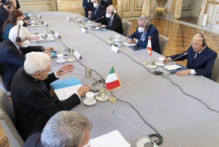 Roma - Il Presidente della Repubblica Sergio Mattarella con il Presidente della Repubblica Libanese, S.E. il Generale Michel Aoun
