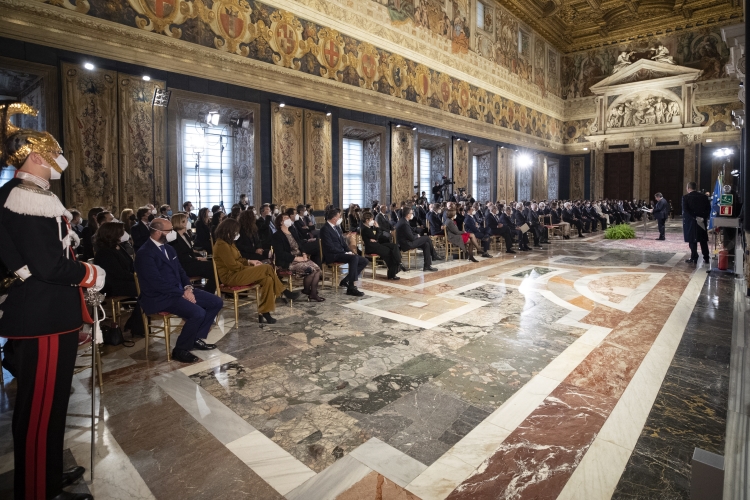 Il Vice Presidente del Consiglio Superiore della Magistratura, David Ermini, in occasione dell'incontro con i Magistrati ordinari in tirocinio nominati con D.M. 2 marzo 2021, alla presenza del Presidente Sergio Mattarella 