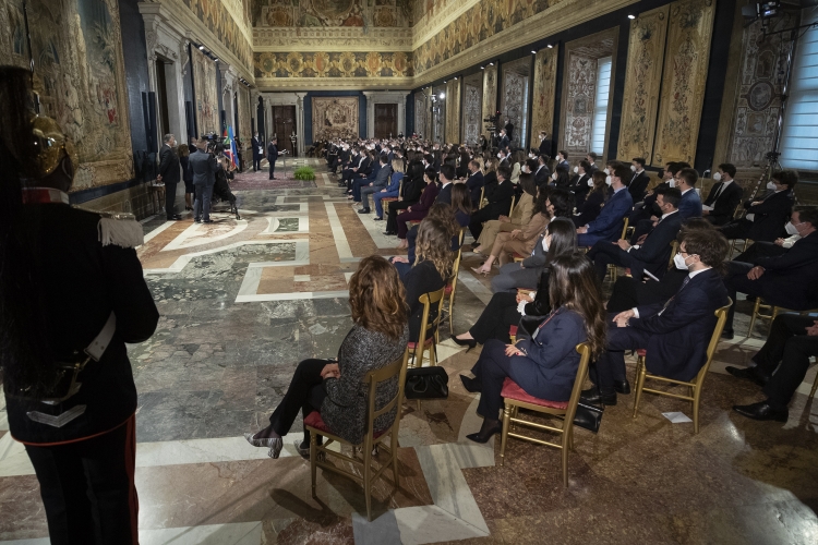 Il Vice Presidente del Consiglio Superiore della Magistratura David Ermini in occasione dell'incontro con i Magistrati ordinari in tirocinio nominati con D.M. 2 marzo 2021, alla presenza del Presidente Sergio Mattarella 