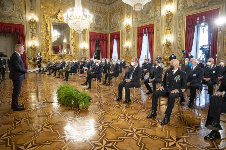 Il Presidente della Repubblica Sergio Mattarella in occasione dell'incontro con gli esponenti delle Associazioni Combattentistiche e d'Arma, nella ricorrenza del 77° anniversario della Liberazione
