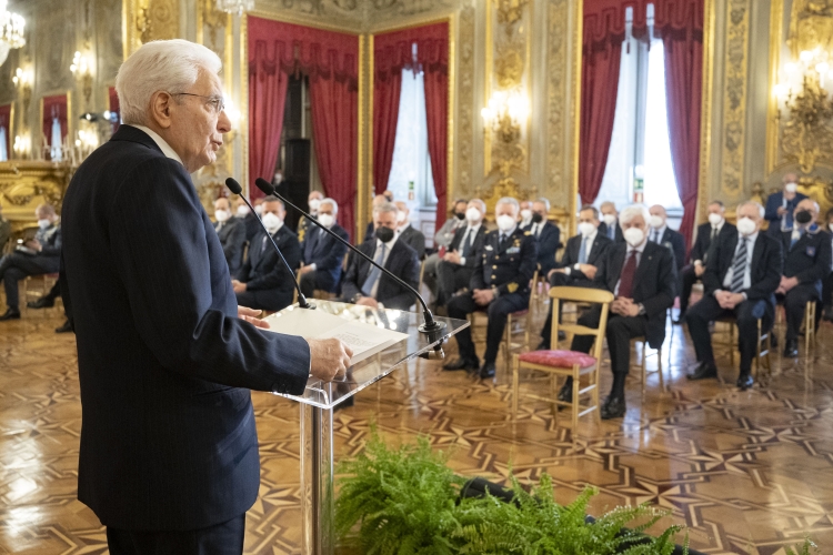 Il Presidente della Repubblica Sergio Mattarella,durante il suo intervento, in occasione dell'incontro con gli esponenti delle Associazioni Combattentistiche e d'Arma, nella ricorrenza del 77° anniversario della Liberazione
