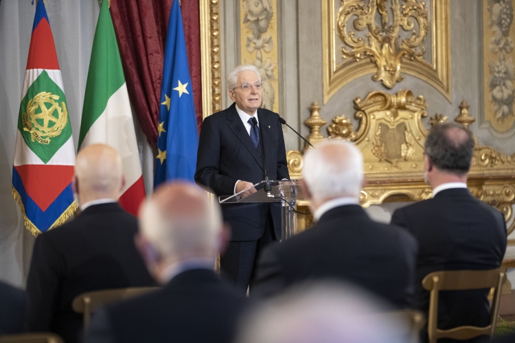 Il Presidente della Repubblica Sergio Mattarella,durante il suo intervento, in occasione dell'incontro con gli esponenti delle Associazioni Combattentistiche e d'Arma, nella ricorrenza del 77° anniversario della Liberazione

