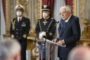 Il Presidente della Repubblica Sergio Mattarella,durante il suo intervento, in occasione dell'incontro con gli esponenti delle Associazioni Combattentistiche e d'Arma, nella ricorrenza del 77° anniversario della Liberazione
