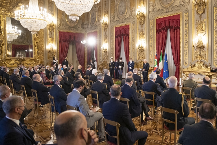 Il Presidente della Repubblica Sergio Mattarella in occasione dell'incontro con gli esponenti delle Associazioni Combattentistiche e d'Arma, nella ricorrenza del 77° anniversario della Liberazione
