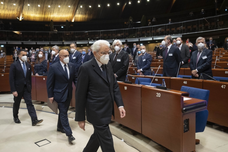 Il Presidente della Repubblica Sergio Mattarella durante il suo intervento all'Assemblea Parlamentare del Consiglio d'Europa
