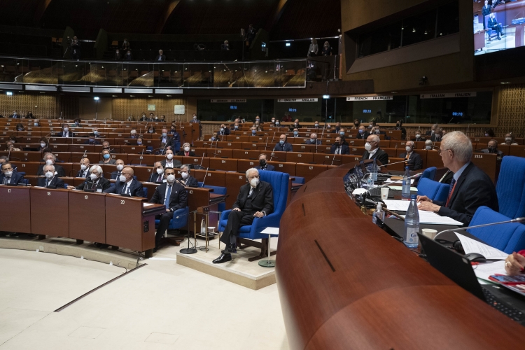 Il Presidente della Repubblica Sergio Mattarella durante il suo intervento all'Assemblea Parlamentare del Consiglio d'Europa
