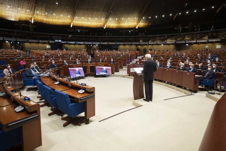 Il Presidente della Repubblica Sergio Mattarella durante il suo intervento all'Assemblea Parlamentare del Consiglio d'Europa

