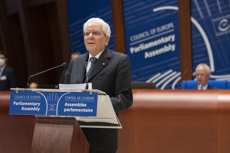 Il Presidente della Repubblica Sergio Mattarella durante il suo intervento all'Assemblea Parlamentare del Consiglio d'Europa
