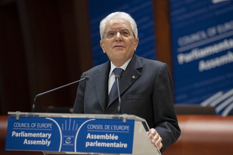 Il Presidente della Repubblica Sergio Mattarella durante il suo intervento all'Assemblea Parlamentare del Consiglio d'Europa
