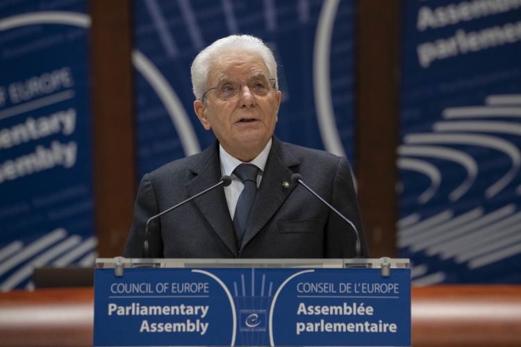 Il Presidente della Repubblica Sergio Mattarella durante il suo intervento all'Assemblea Parlamentare del Consiglio d'Europa
