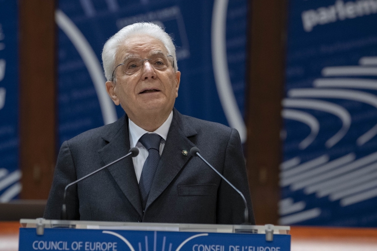 Il Presidente della Repubblica Sergio Mattarella durante il suo intervento all'Assemblea Parlamentare del Consiglio d'Europa
