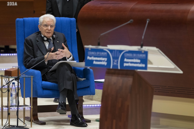 Il Presidente della Repubblica Sergio Mattarella durante il suo intervento all'Assemblea Parlamentare del Consiglio d'Europa
