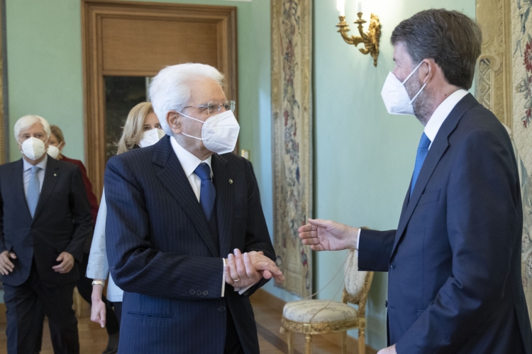 Il Presidente della Repubblica Sergio Mattarella con Dario Franceschini, Ministro della Cultura,in occasione della cerimonia di presentazione dei candidati ai Premi “David di Donatello” per l’anno 2022
