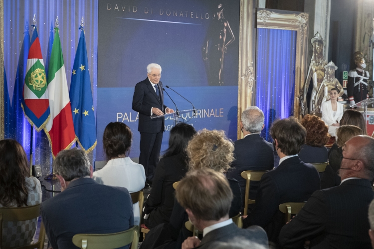 Il Presidente Sergio Mattarella durante la cerimonia di presentazione dei candidati ai Premi “David di Donatello” per l’anno 2022 
