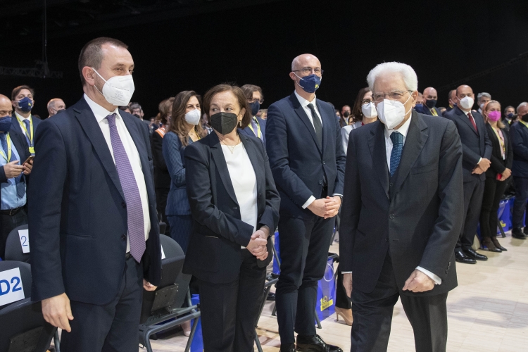 Il Presidente della Repubblica Sergio Mattarella in occasione dell'evento celebrativo del 160° anniversario della fondazione di Poste Italiane
