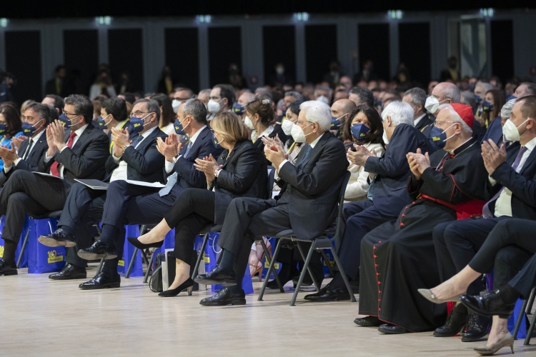 Il Presidente della Repubblica Sergio Mattarella in occasione dell'evento celebrativo del 160° anniversario della fondazione di Poste Italiane
