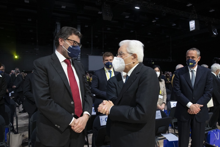 Il Presidente della Repubblica Sergio Mattarella in occasione dell'evento celebrativo del 160° anniversario della fondazione di Poste Italiane

