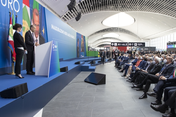 Il Presidente della Repubblica Sergio Mattarella all'inaugurazione della nuova area d’imbarco A dell’Aeroporto “Leonardo Da Vinci” di Fiumicino
