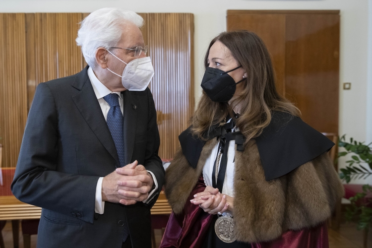 Il Presidente della Repubblica Sergio Mattarella con la Rettrice Daniela Mapelli, in occasione della cerimonia di inaugurazione dell’anno accademico 2021/2022 e dell’800° anniversario di fondazione dell’Università degli Studi di Padova
