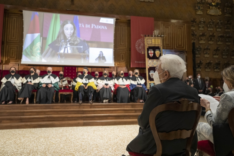 Il Presidente della Repubblica Sergio Mattarella alla cerimonia di inaugurazione dell’anno accademico 2021/2022 in occasione dell’800° anniversario di fondazione dell’Università degli Studi di Padova 
