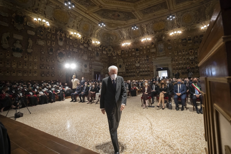 Il Presidente della Repubblica Sergio Mattarella alla cerimonia di inaugurazione dell’anno accademico 2021/2022 in occasione dell’800° anniversario di fondazione dell’Università degli Studi di Padova 
