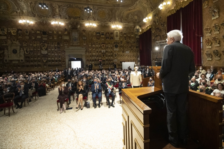 Il Presidente della Repubblica Sergio Mattarella alla cerimonia di inaugurazione dell’anno accademico 2021/2022 in occasione dell’800° anniversario di fondazione dell’Università degli Studi di Padova 
