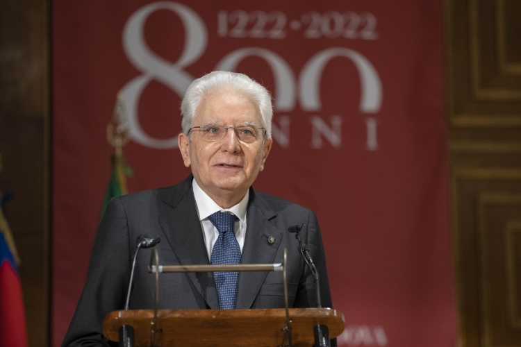 Il Presidente della Repubblica Sergio Mattarella durante il suo intervento, alla cerimonia di inaugurazione dell’anno accademico 2021/2022 in occasione dell’800° anniversario di fondazione dell’Università degli Studi di Padova 
