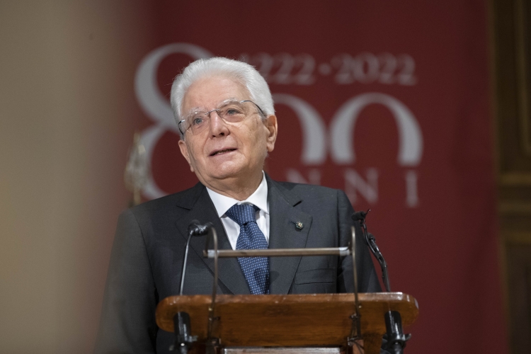 Il Presidente della Repubblica Sergio Mattarella durante il suo intervento, alla cerimonia di inaugurazione dell’anno accademico 2021/2022 in occasione dell’800° anniversario di fondazione dell’Università degli Studi di Padova 
