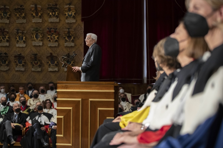 Il Presidente della Repubblica Sergio Mattarella durante il suo intervento, alla cerimonia di inaugurazione dell’anno accademico 2021/2022 in occasione dell’800° anniversario di fondazione dell’Università degli Studi di Padova 
