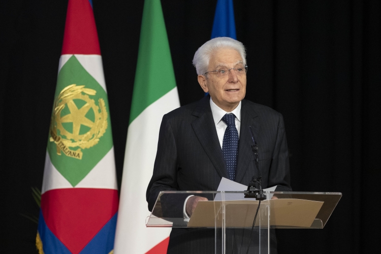 Il Presidente della Repubblica Sergio Mattarella durante il suo intervento alla cerimonia in occasione della ricorrenza del 10° anniversario del sisma in Emilia del maggio 2012
