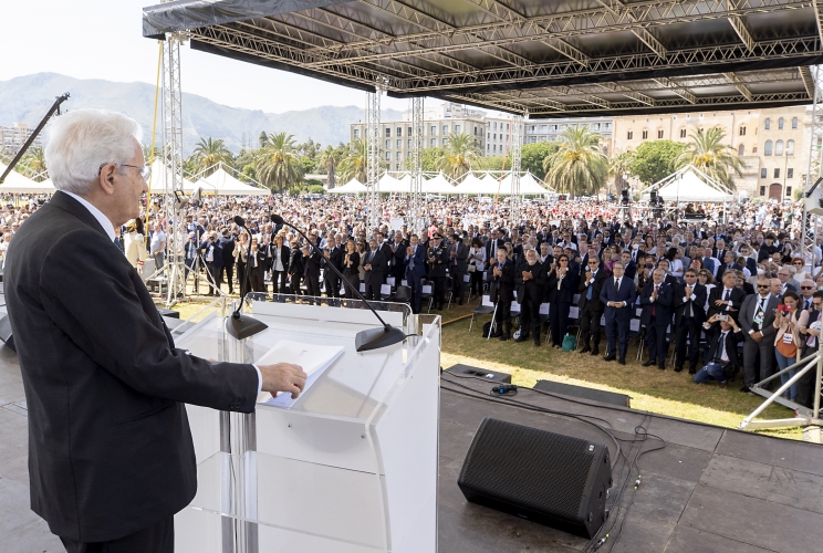 Il Presidente Sergio Mattarella in occasione dell'iniziativa dal titolo "La memoria di tutti. Italia, Palermo 30 anni dopo"