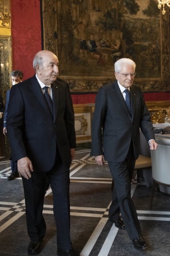 Il Presidente della Repubblica Sergio Mattarella con Abdelmadjid Tebboune, Presidente della Repubblica Algerina Democratica e Popolare,in occasione della visita di Stato 
