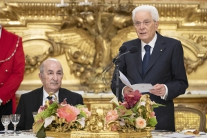 Il Presidente Sergio Mattarella in occasione del pranzo di Stato per la visita del Presidente della Repubblica Algerina Democratica e Popolare, Abdelmadjid Tebboune