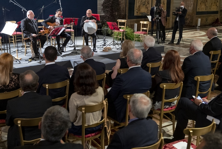 Il Presidente Sergio Mattarella e il Presidente della Repubblica Algerina Democratica e Popolare, Abdelmadjid Tebboune assistono al concerto diretto dal Maestro Salim Dada