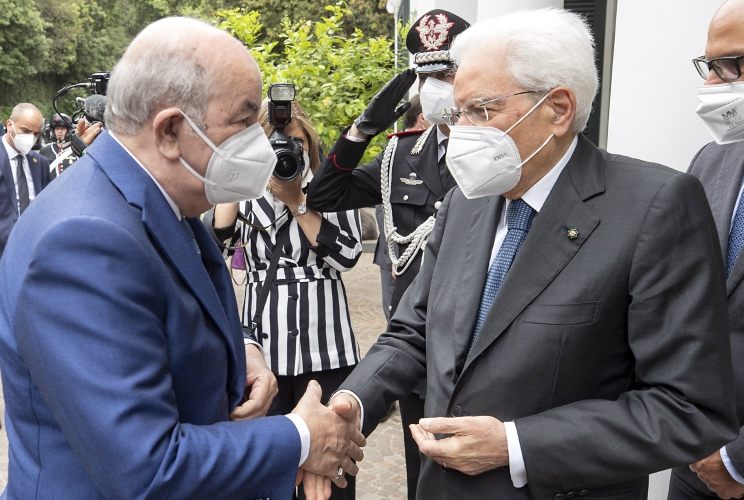 Il Presidente Sergio Mattarella accoglie a Villa Rosebery il Presidente della Repubblica Algerina Democratica e Popolare, Abdelmadjid Tebboune,