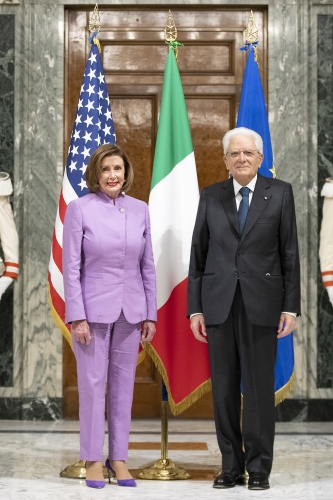 Il Presidente della Repubblica Sergio Mattarella con Nancy Pelosi, Speaker dei Rappresentanti della Camera degli Stati Uniti d’America 

