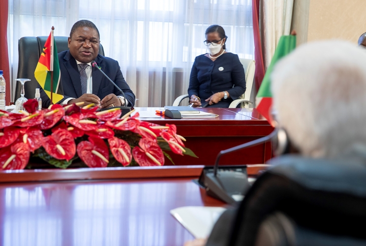 Il Presidente della Repubblica del Mozambico, Filipe Jacinto Nyusi, durante i colloqui con il Presidente della Repubblica Sergio Mattarella