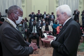 Il Presidente della Repubblica Sergio Mattarella nel corso della cerimonia di consegna delle Chiavi della Città