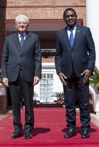 Il Presidente della Repubblica Sergio Mattarella con il Presidente dello Zambia, Hakaind Hichilema