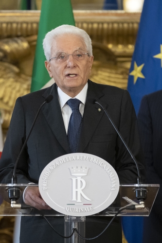 Il Presidente della Repubblica Sergio Mattarella nel corso delle dichiarazioni
