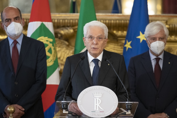 Il Presidente della Repubblica Sergio Mattarella nel corso delle dichiarazioni
