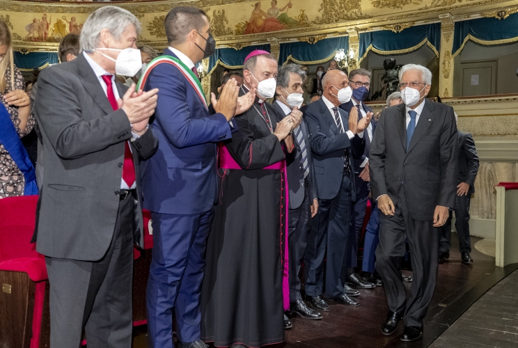 Il Presidente della Repubblica Sergio Mattarella al Teatro Alighieri in occasione della cerimonia commemorativa del centenario dell’assalto fascista alla sede della Federazione delle Cooperative
