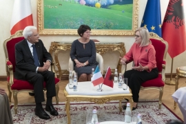 Il Presidente Sergio Mattarella con il Presidente del Parlamento Lindita Nikolla in occasione della Visita Ufficiale nella Repubblica d'Albania 