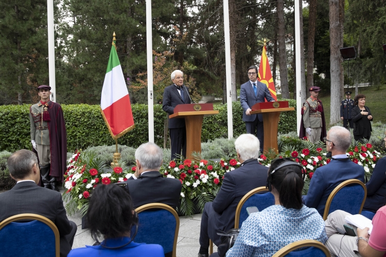 Il Presidente della Repubblica Sergio Mattarella con Stevo Pendarovski, Presidente della Repubblica di Macedonia del Nord,durante le dichiarazioni alla stampa, in occasione della visita Ufficiale
