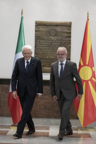 Il Presidente Sergio Mattarella con il Presidente dell'Assemblea della Repubblica di Macedonia del Nord, Talat Xhaferi