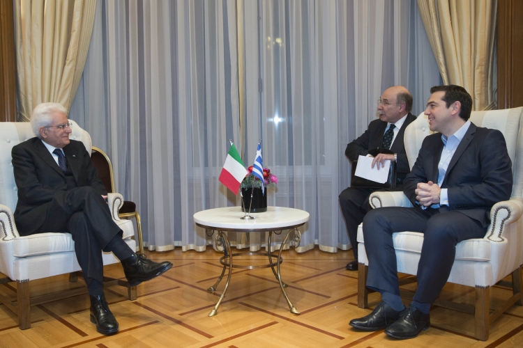Il Presidente della Repubblica Sergio Mattarella nel corso dell'incontro con il Primo Ministro Tsipras