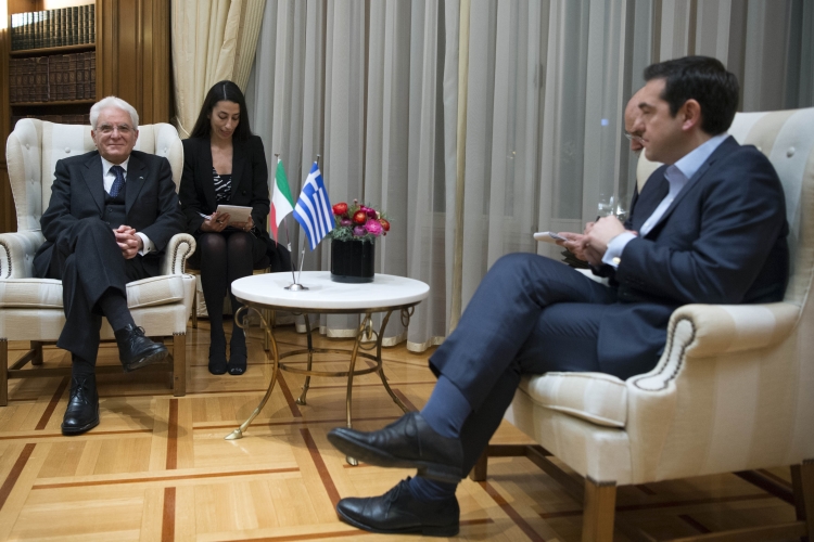 Il Presidente della Repubblica Sergio Mattarella nel corso dell'incontro con il Primo Ministro Tsipras