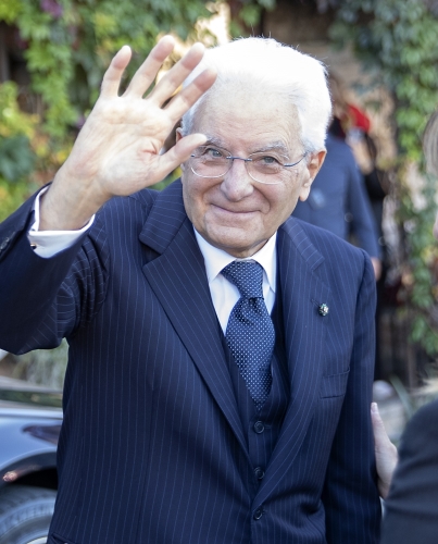 Il Presidente della Repubblica Sergio Mattarella al suo arrivo ad Assisi in occasione della cerimonia di accensione della Lampada di San Francesco